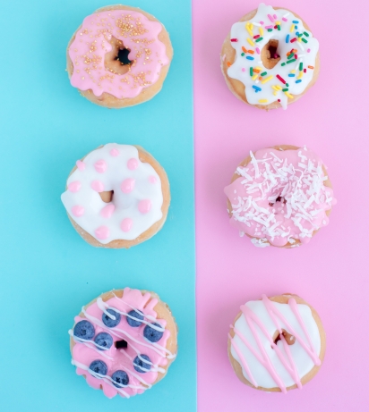 doughnuts with pink and blue accents